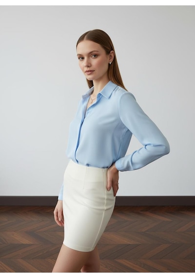 Pera Moda Basic Önü Kısa Arkası Uzun Küçük Ve Büyük Bedenli Jessica Gömlek Mavi