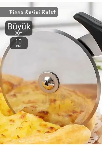Pizza Kesici Paslanmaz Börek Kesici Çelik Pizza Bıçağı Tatlı Kesici Büyük Boy Çap 10 Cm Siyah