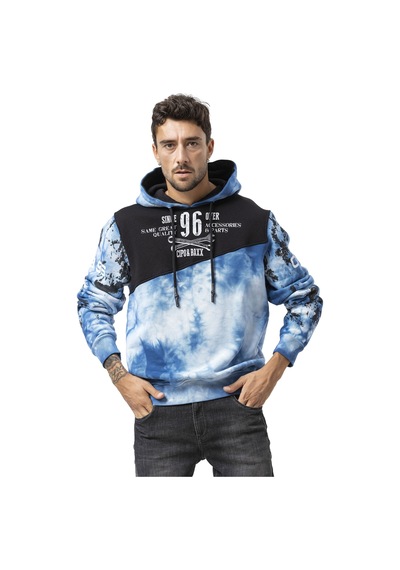 Cipo & Baxx Cl593 Erkek Hoodie Sweatshirt Modern Baskılı, Kapüşonlu, Rahat Kesim Sweatshirt Mavi