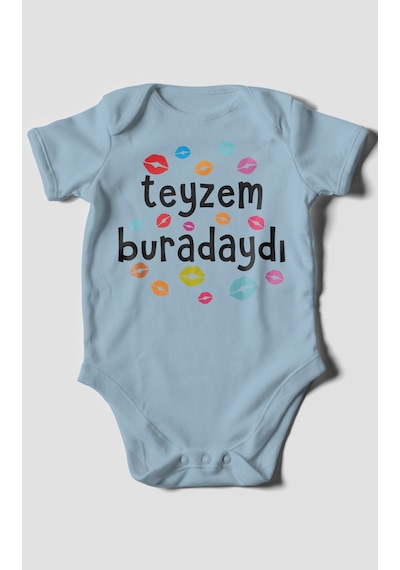 Teyzem Buradaydı Baskılı Bebek Zıbını Çıtçıtlı Body %100 Pamuk Kısa Kol Bebe Mavisi