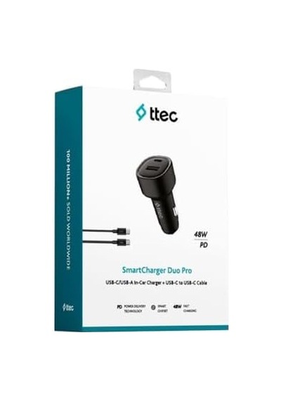 Smartcharger Duo Pd 48w Araç Hızlı Şarj Aleti Usb-c+usb-a - Usb-c-usb-c 3a Kablo Siyah 2ckp02cs