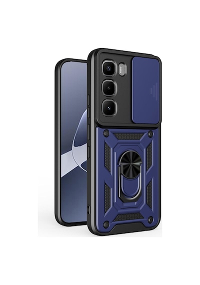 Teleplus İnfinix Hot 60 Pro Kılıf Magnetik Standlı Kamera Korumalı Slide Sürgülü Cover Kapak Lacivert
