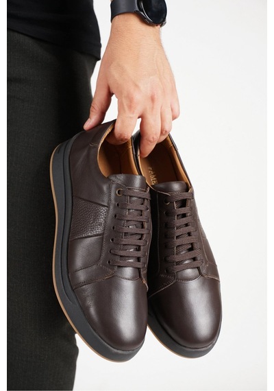 Fame Step Hakiki Deri Erkek Casual Ayakkabı Comfort Bağcıklı Ortopedik Günlük Rahat Taban Kahverengi Sneaker Verona