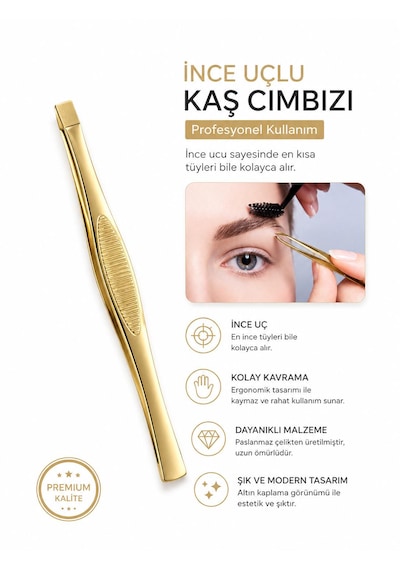 Sarı İnce Uçlu Kaş Cımbızı Paslanmaz Çelik Hassas Uçlu Cımbız