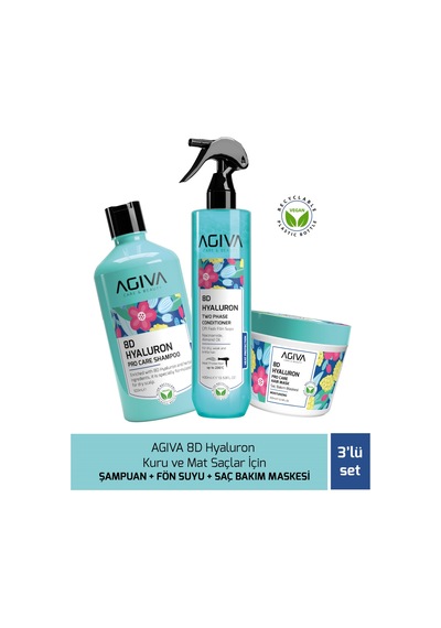 Agiva Care & Beauty 8d Hyaluron Kuru Ve Mat Saçlar İçin Şampuan + Fön Suyu + Saç Bakım Maskesi - 3'lü Saç Bakım Seti