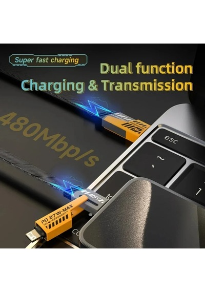 65w Usb Tip C Kablo 4'ü 1 Arada Pd 27w Hızlı Şarj Veri Kablosu Apple Uyumlu iPhone  15 14 13 4 İn 1 Cable 1m
