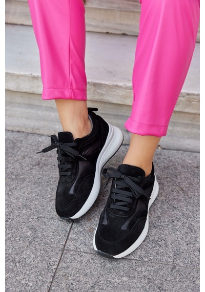 Roma Siyah Süet Hakiki Deri Kadın Sneaker-Siyah Süet Siyah