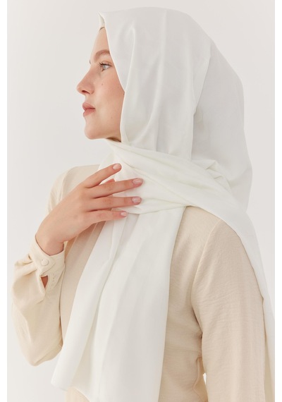 Mirsoy Scarf Dalga Desen İpeksi Jakar Şal - Beyaz Beyaz