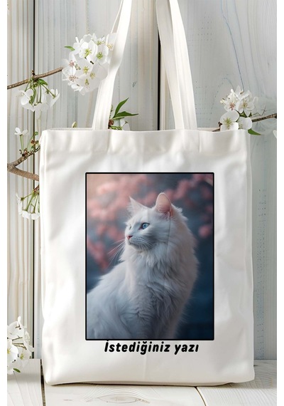 Art Hediye Sibirya Kedisi Kedi Baskılı Omuz Çanta Kişiye Özel Model 5 Çok Renkli