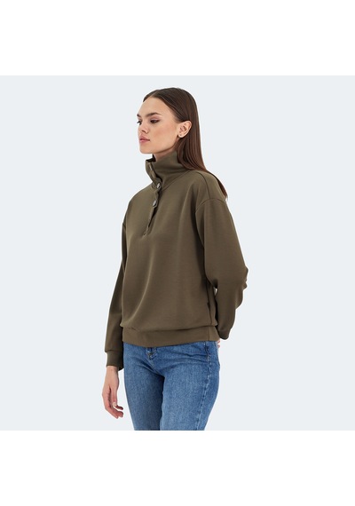 Slazenger VIDAL Oversize Kadın Dik Yaka Oversıze Haki Sweatshirt