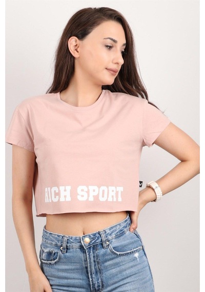 Kadın Kısa Kollu Crop Bluz Pembe