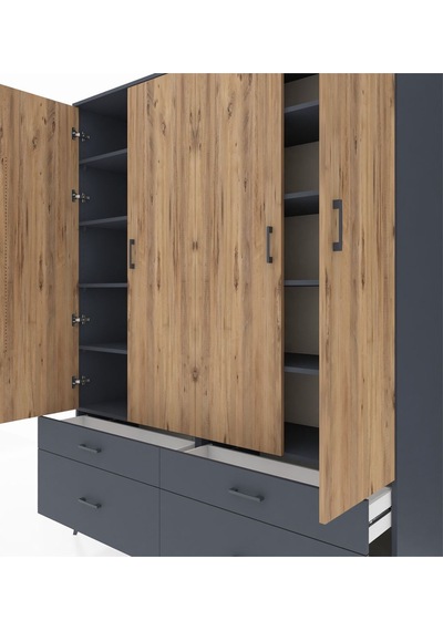 Hyperion Gardrop 10 Raflı 4 Çekmeceli 4 Kapaklı 176x44x221 Antrasit-çam/antrasit Çam/antrasit Hyperion Gardrop 10 Raflı 4 Çekmeceli 4 Kapaklı 176x44x221 Antrasit-çam/antrasit Çam/antrasit