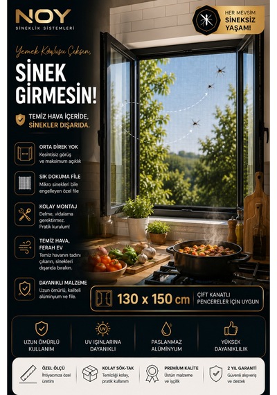 Sineklik Pencere Sinekliği Yapışkanlı Cırtlı Sinek Perdesi Yıkanabilir Tekrar Kullanılabilir 130x150 Cm