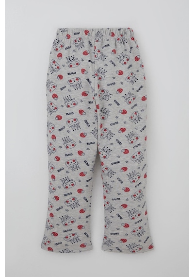 Breeze Kız Çocuk Pijama Takımı Kraliçe Kedicik & Çilek Desenli 7-11 Yaş, Açık Gri Melanj