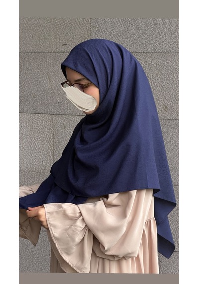 Qalortex Scarf Premium Jakarlı Hüma Büyük Boy Eşarp -lacivert