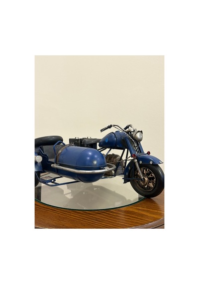 Nostaljik Mat Mavi Sepetli Motorsiklet Maketi