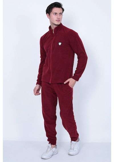 Lukitus Tam Fermuarlı Polar Erkek Eşofman Takımı Bordo
