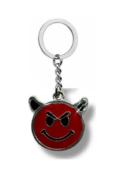 Kırmızı Devil Emoji Figürlü Metal Anahtarlık Zamak Kaplama Mizahi Ve Gotik Aksesuar