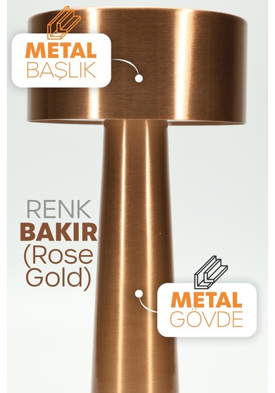 Şarjlı Dokunmatik Masa Lambası Metal 3 Işık Parlaklık Ayarlı Gece Masa Üstü Lamba Bakır A3 Bakır