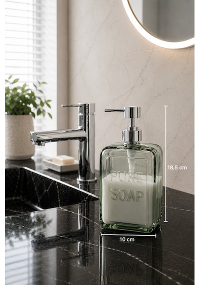 500 Ml Pure Cam Sıvı Sabunluk Şeffaf Banyo Mutfak Sabun Dispenseri 18,5 X 10 Cm Açık Yeşil