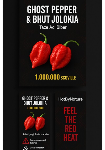 Ghost Pepper & Bhut Jolokia 1 Milyon Scoville Gerçek Taze Acı Biber