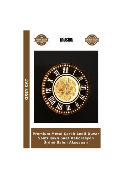 Premium Metal Çarklı Ledli Duvar Saati Işıklı Saat Dekorasyon Ürünü Salon Aksesuarı
