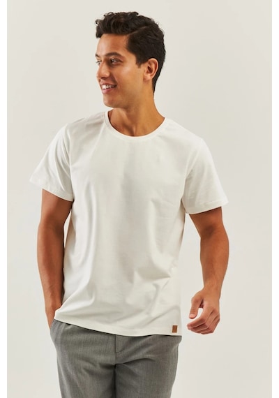 Erkek Oversize Rahat %100 Pamuklu Penye Bisiklet Yaka Kısa Kol Basic T-shirt Classic Collection Beyaz