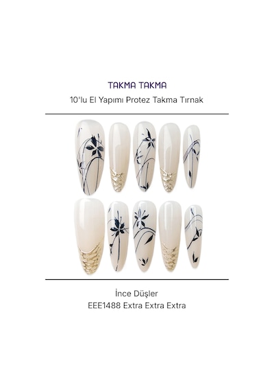 10'lu Ten Rengi Extra Extra Extra Eee1488 Tekrar Kullanılabilir El Yapımı Protez Takma Tırnak S