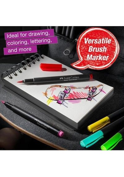 Faber-Castell Black Edition Keçeli Kalem Fırça Uç 10’lu, Parlak Renkler, Yazım ve Boyama İçin Uygun, Yumuşak