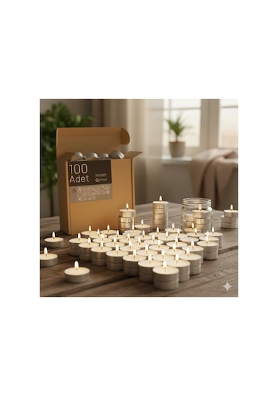 Tealight Beyaz Mum 100 Adet Kokusuz Mum 100'lü Beyaz