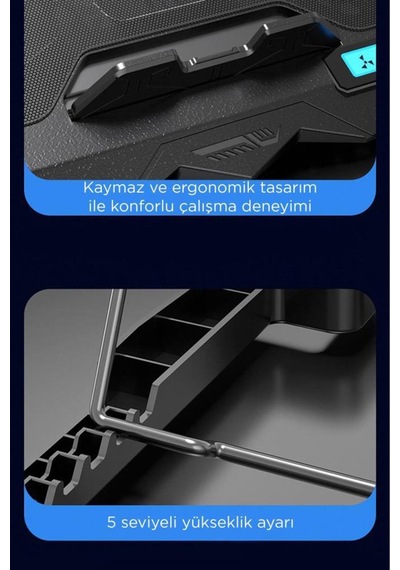 Laptop Soğutucu Ayarlanabilir Dizüstü Bilgisayar Soğutma Fanı Cf03 Siyah