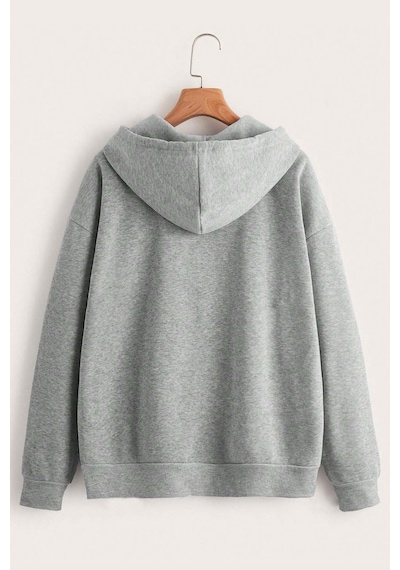 Fermuar Kapüşonlu Sweatshirt Gri
