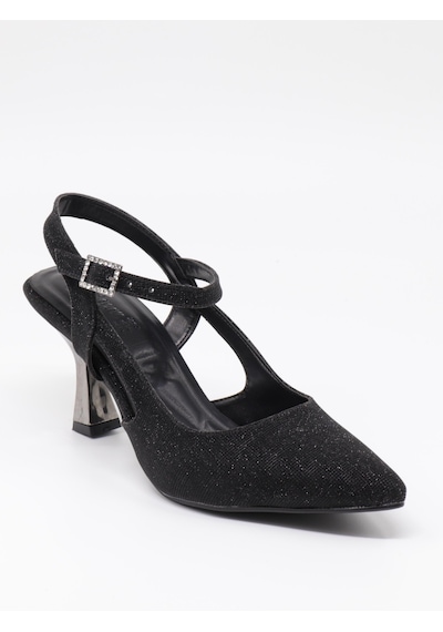 Nesilshoes Nesil Shoes Özma 362 Siyah Simli Topuklu Kadın Ayakkabı