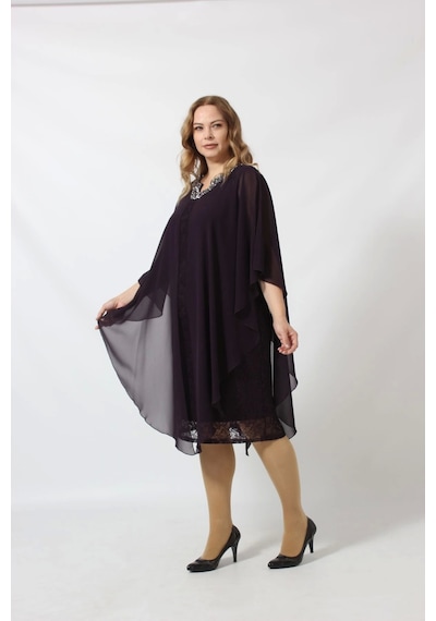 Moda Berray Yakası Taş Baskılı Fukuro Kumaş Kombinli Büyük Beden Kısa Abiye Elbise Mürdüm Moda Berray Yakası Taş Baskılı Fukuro Kumaş Kombinli Büyük Beden Kısa Abiye Elbise Mürdüm