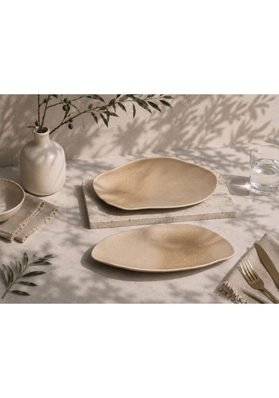 2'li Sahara Tone Dikdörtgen Tabak 36 Cm Yemek/kahvaltı/et/balık/salata/meze Çok Amaçlı Oval Tabak Çok renkli