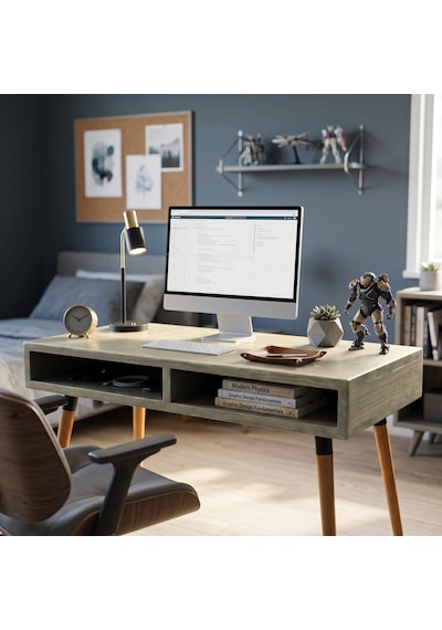 Mobenta Slot Desk: Masif Çalışma & Laptop Masası 2 Gözlü Depolama - 120x60 Al Altın
