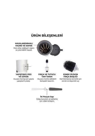 Duvara Monte Tuvalet Fırçası - Deterjan Hazneli - Silikon Çok Renkli