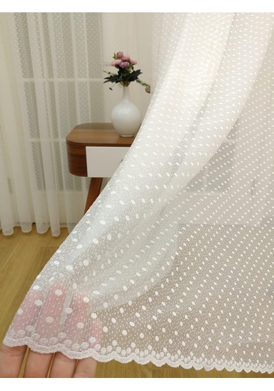 Puantiyeli Dantel Tül Perde, 300x260, Sık Pile, 1/3 Çok Renkli