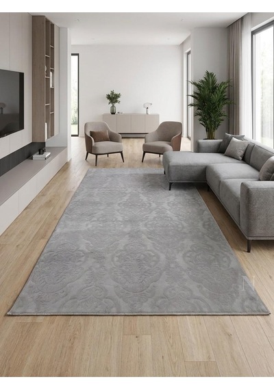 Rölyef Gri Joy Modern Yumuşak Dokulu Kabartmalı Kaymaz Taban Kesme Halı Yolluk