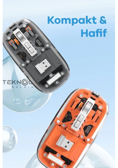 Bluetooth Usb Çift Modlu Sessiz Mouse, Şeffaf Mıknatıslı Kapaklı, Type-c Şarjlı, Dpı Ayarlı, Kablosu