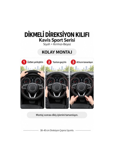 Trobus Honda City 2009-2014 Uyumlu Dikmeli Direksiyon Kılıfı Kavis Sport Siyah Kırmızı-beyaz Siyah - Kırmızı-beyaz