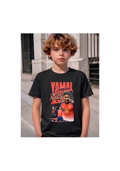 Stil-x Lamıne Yamal Baskılı Bisiklet Yaka Çocuk Ve Genç Tshırt, Yumuşak Dokulu Soft Kumaş Siyah-4 Stil-x Lamıne Yamal Baskılı Bisiklet Yaka Çocuk Ve Genç Tshırt, Yumuşak Dokulu Soft Kumaş Siyah-4