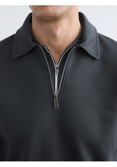 Lcw Vision Antrasit Fermuar Kapamalı Polo Yaka Erkek Sweatshirt