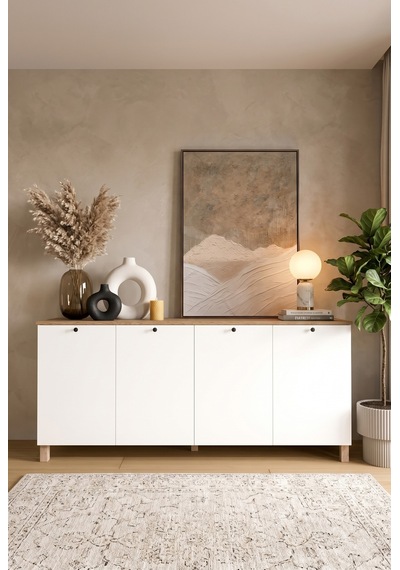 Nord Konsol 4 Kapaklı Ahşap Ayaklı 180cm Sepet-beyaz Nd4-sw Beyaz