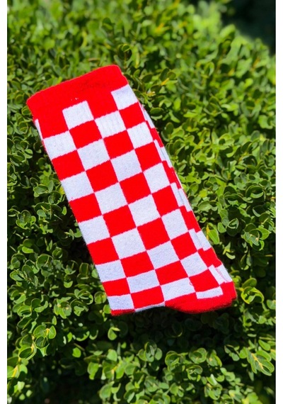 Lousocks Unisex Kırmızı Dama Desenli Renkli Soket Çorap