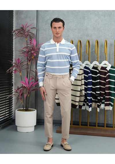 Modefendi Pamuk Likra Slim Fit Örgü Yatay Desen Yaka Şerit Detaylı Polo Yaka Kazak Bebe Mavi Modefendi Pamuk Likra Slim Fit Örgü Yatay Desen Yaka Şerit Detaylı Polo Yaka Kazak Bebe Mavi