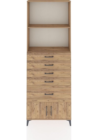Arges Dolap 2 Raflı 5 Çekmeceli 2 Kapaklı 88x30x243 Çam-çam Çam