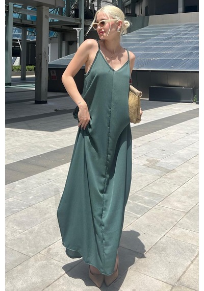 Madmext Yeşil Askılı Oversize Uzun Elbise Mg2038-yeşil