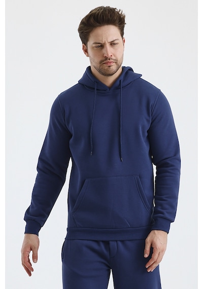 Monox Erkek Kapşonlu 3 İplik Sweatshirt Açık Lacivert
