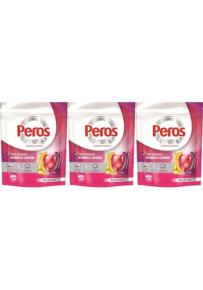Peros Pratik Matik Çamaşır Deterjanı Kapsülü - Tableti 26 Adet Renkliler X 3 Adet Set